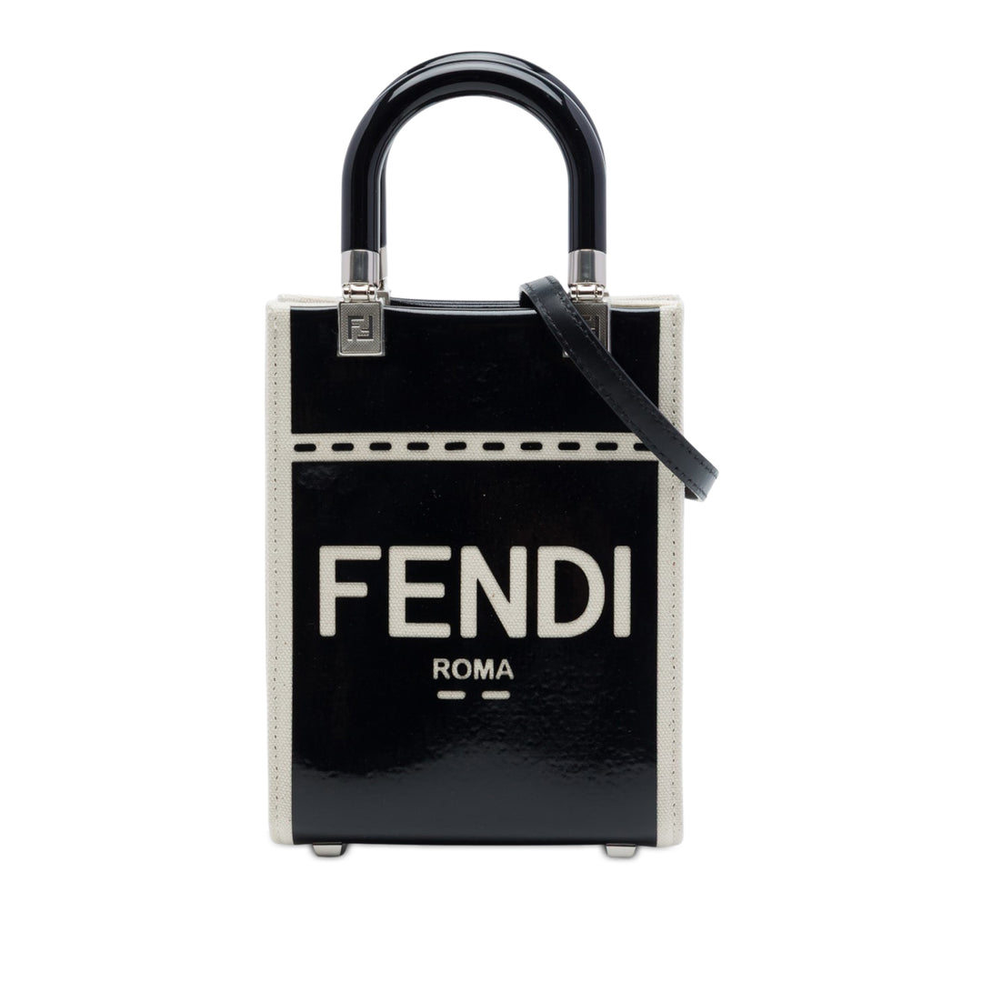 Fendi Mini Cuir verni et Toile Sunshine Shopper Cabas