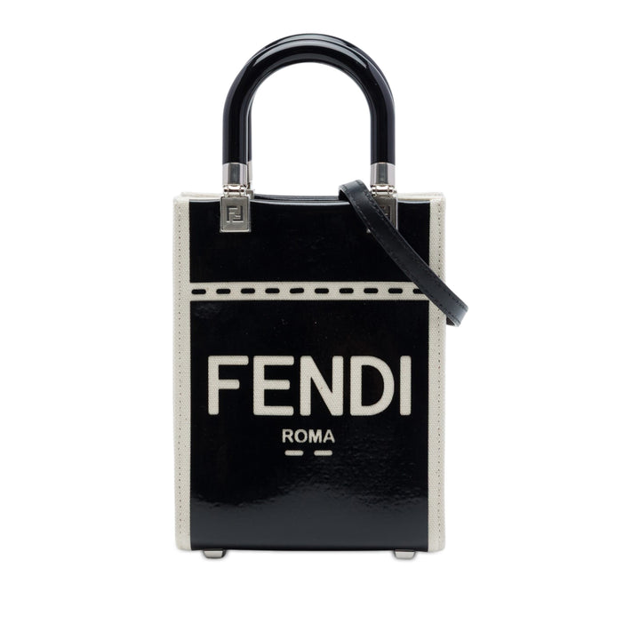 Fendi Mini Cuir verni et Toile Sunshine Shopper Cabas