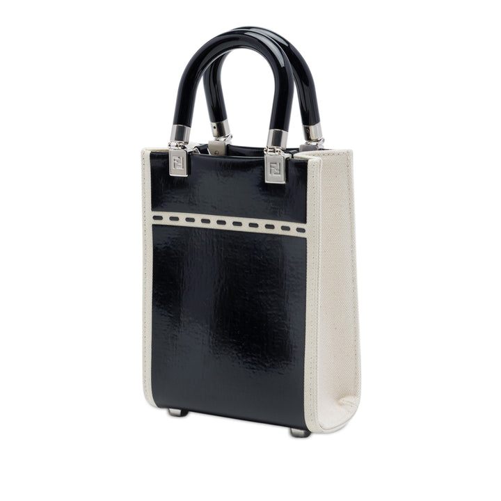 Fendi Mini Cuir verni et Toile Sunshine Shopper Cabas
