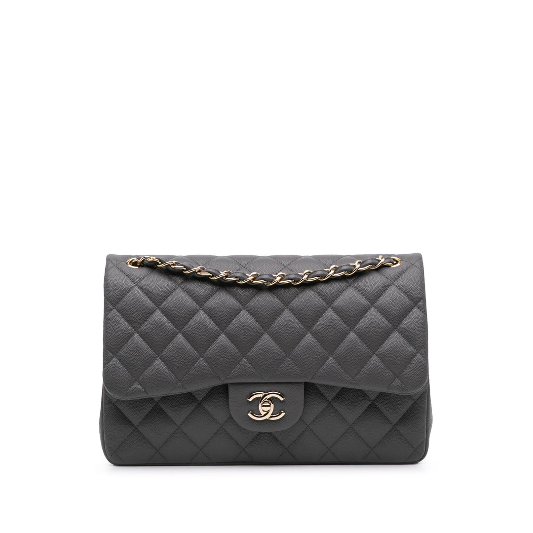 Jumbo Classic Caviar Double Flap Gray - Gaby Paris