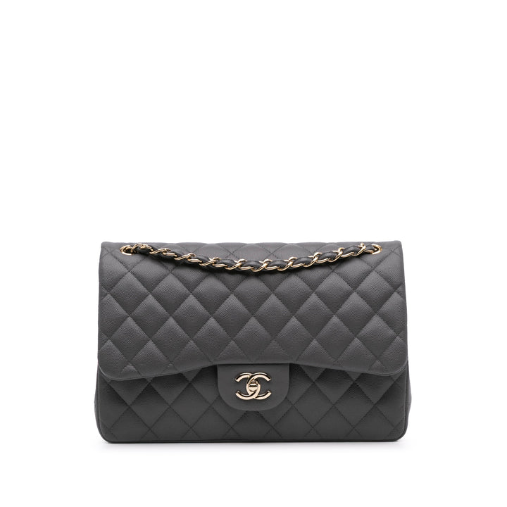 Jumbo Classic Caviar Double Flap Gray - Gaby Paris