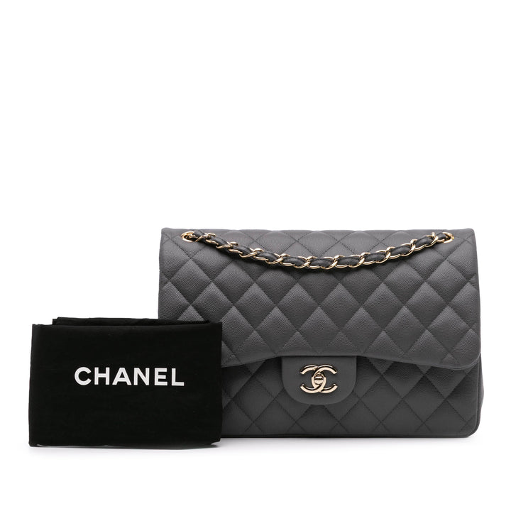 Jumbo Classic Caviar Double Flap Gray - Gaby Paris