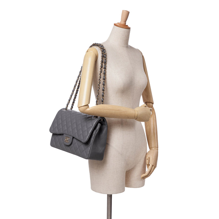 Jumbo Classic Caviar Double Flap Gray - Gaby Paris