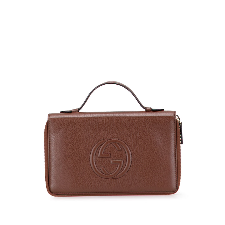 Gucci Pebbled Cuir de veau Soho Travel Document Étui Marron