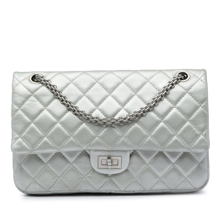 Chanel Matelassé Métallisé Reissue 2.55 Double rabat 226 Cuir d'agneau Argenté