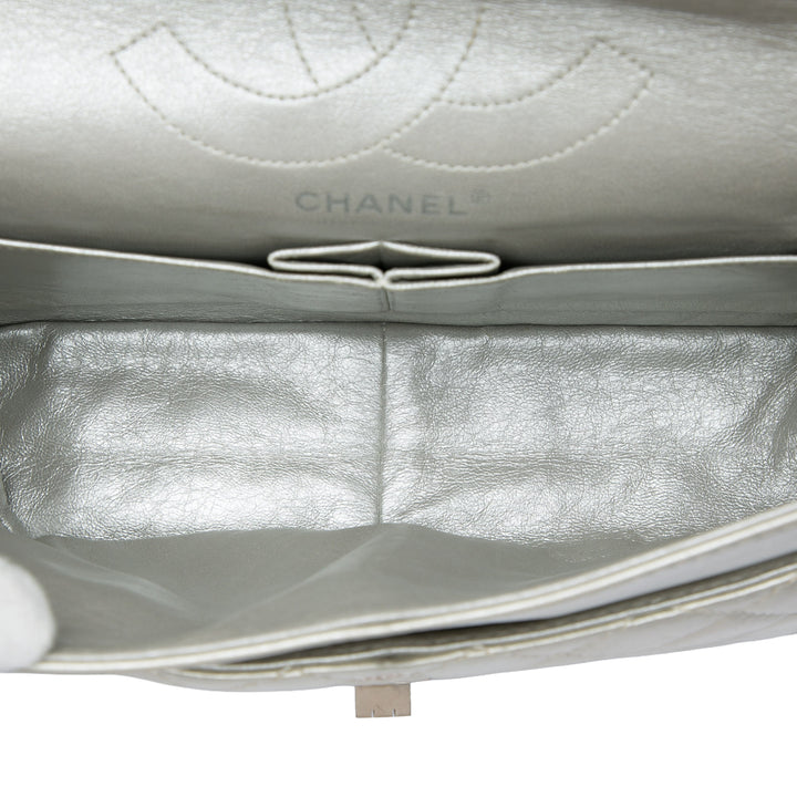Chanel Matelassé Métallisé Reissue 2.55 Double rabat 226 Cuir d'agneau Argenté
