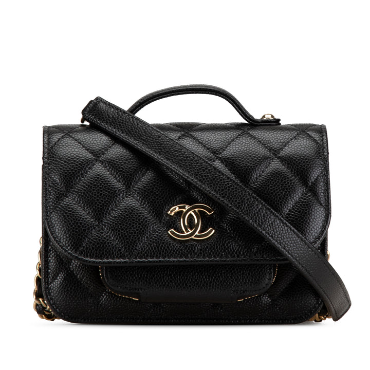 Mini Caviar Business Affinity Top Handle Bag Black - Gaby Paris