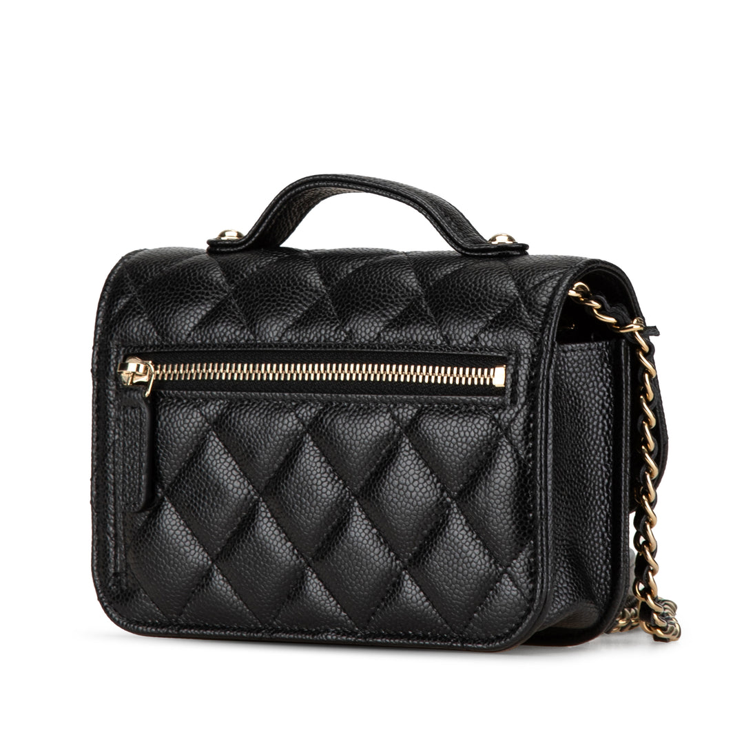 Mini Caviar Business Affinity Top Handle Bag Black - Gaby Paris