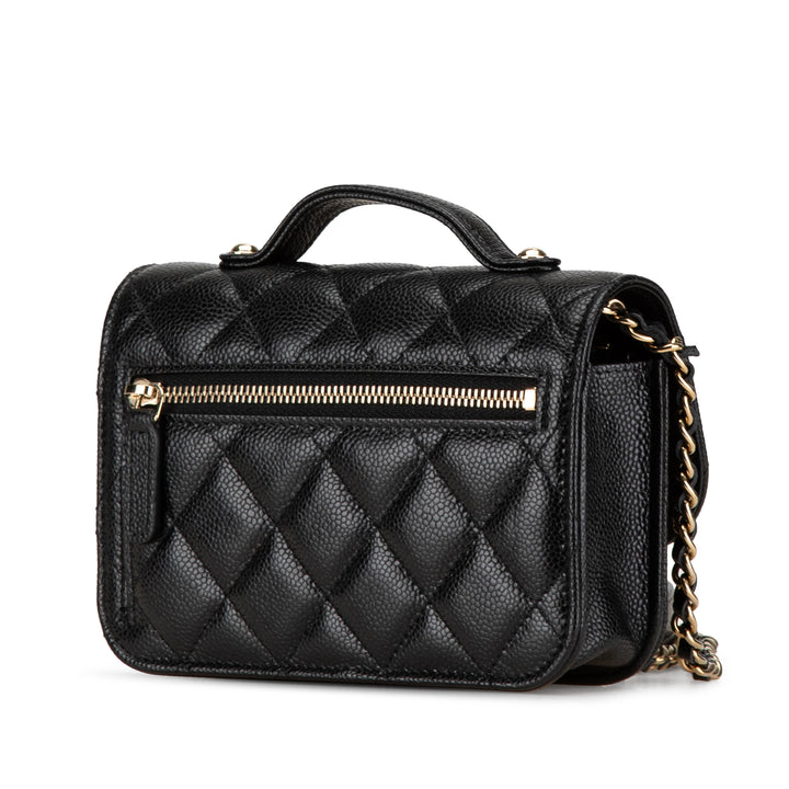 Mini Caviar Business Affinity Top Handle Bag Black - Gaby Paris