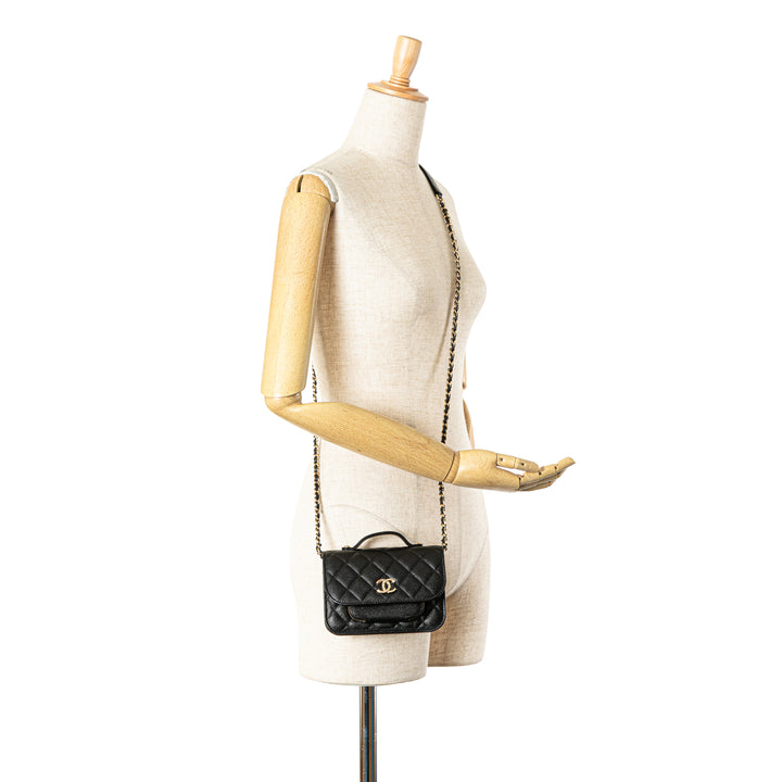 Mini Caviar Business Affinity Top Handle Bag Black - Gaby Paris