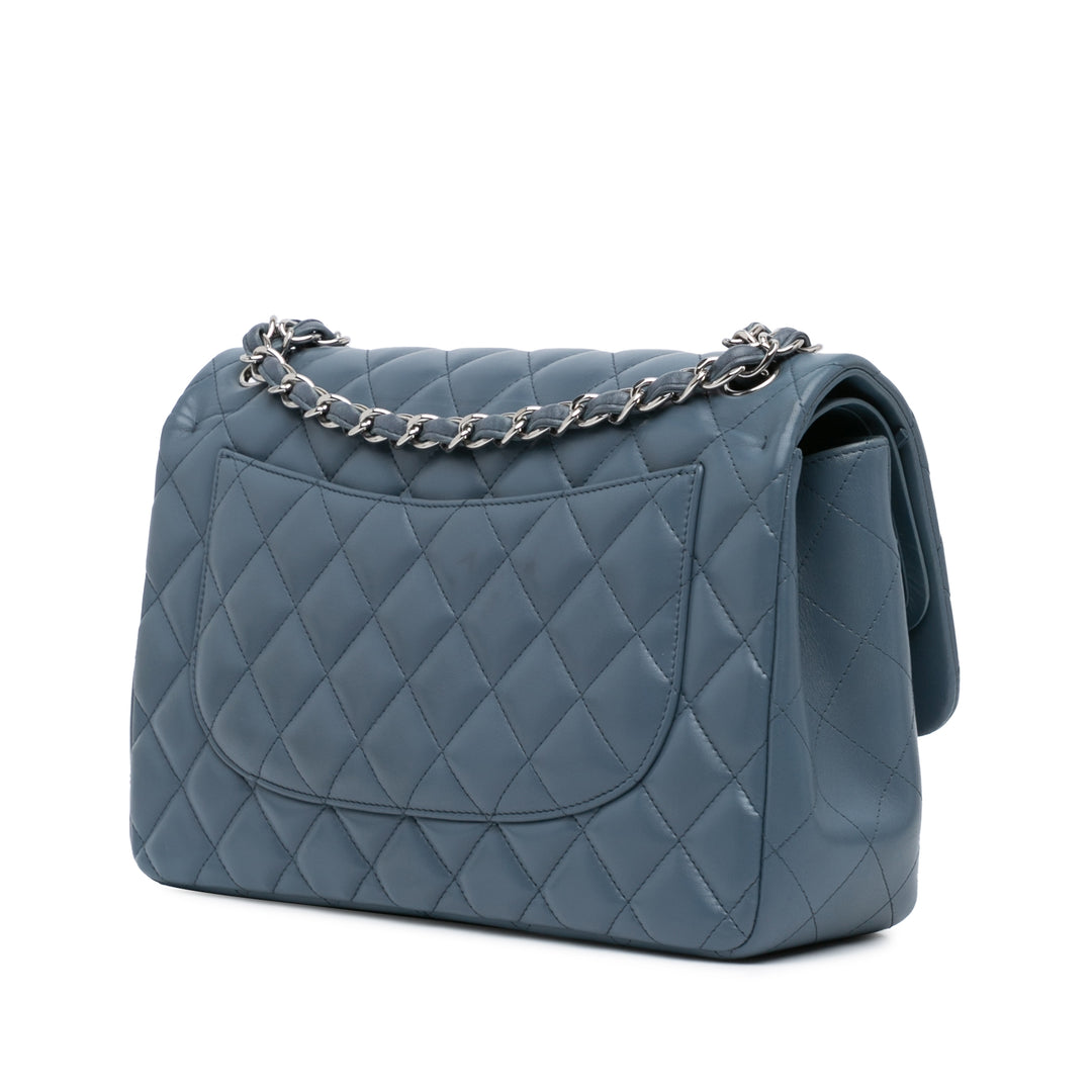 Jumbo Classic Lambskin Double Flap Blue - Gaby Paris