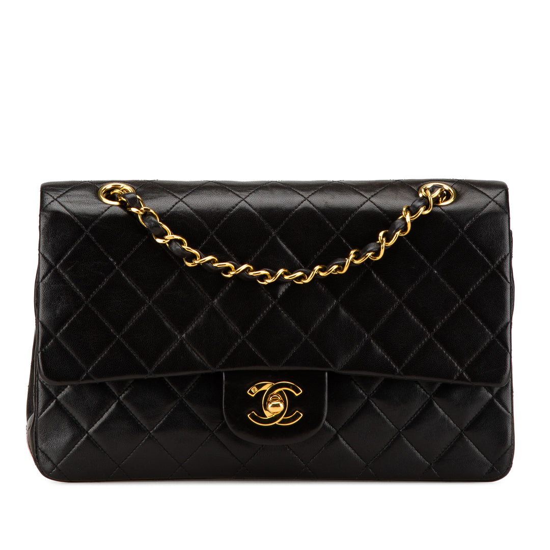 Medium Classic Lambskin Double Flap Black - Gaby Paris