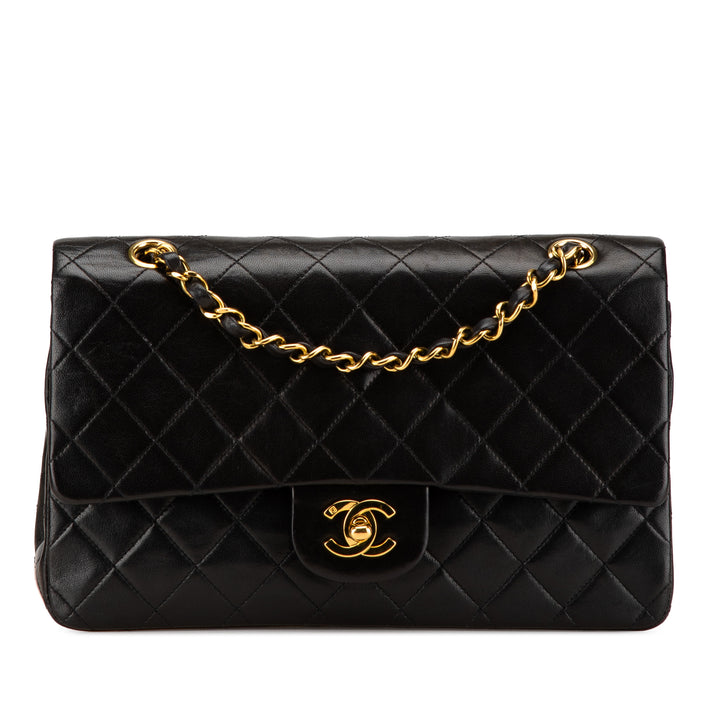 Medium Classic Lambskin Double Flap Black - Gaby Paris