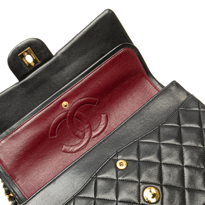 Medium Classic Lambskin Double Flap Black - Gaby Paris