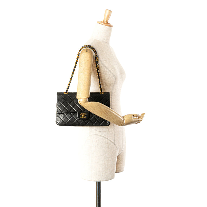 Medium Classic Lambskin Double Flap Black - Gaby Paris