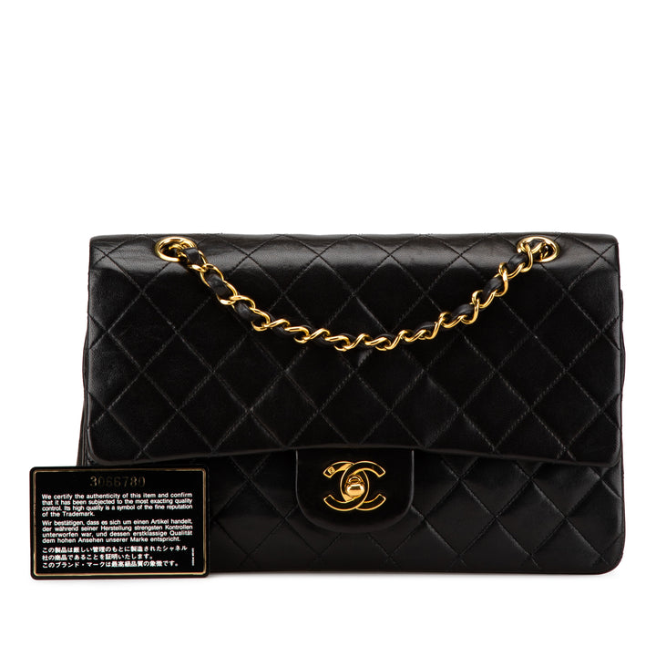Medium Classic Lambskin Double Flap Black - Gaby Paris