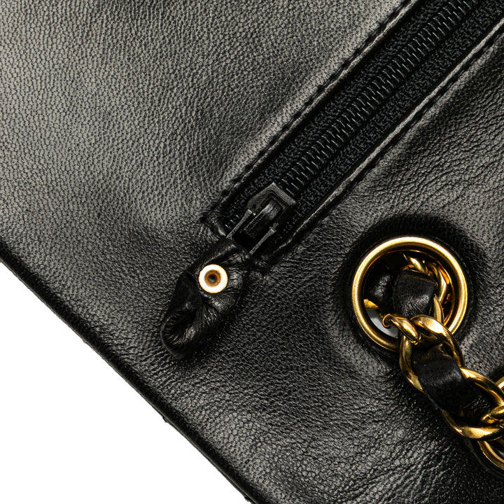 Medium Classic Lambskin Double Flap Black - Gaby Paris