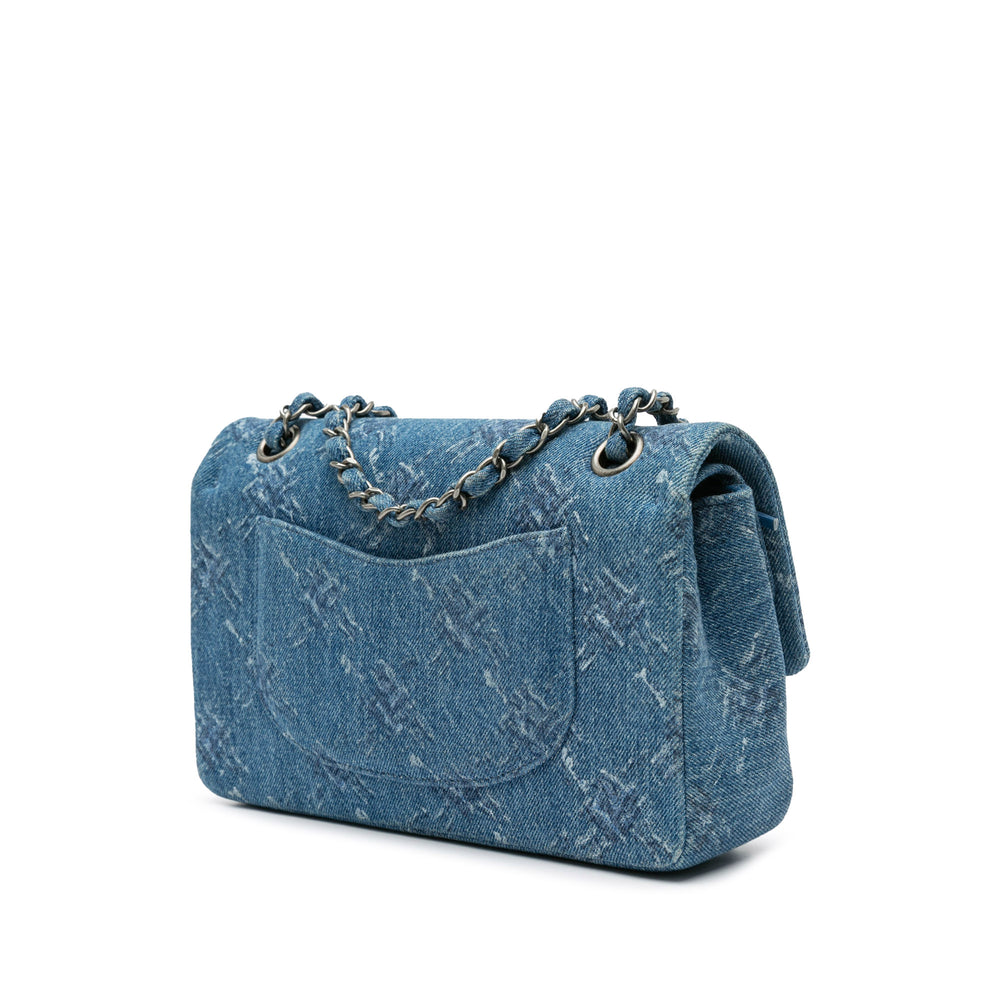 Medium Classic Printed Denim Double Flap Blue - Gaby Paris