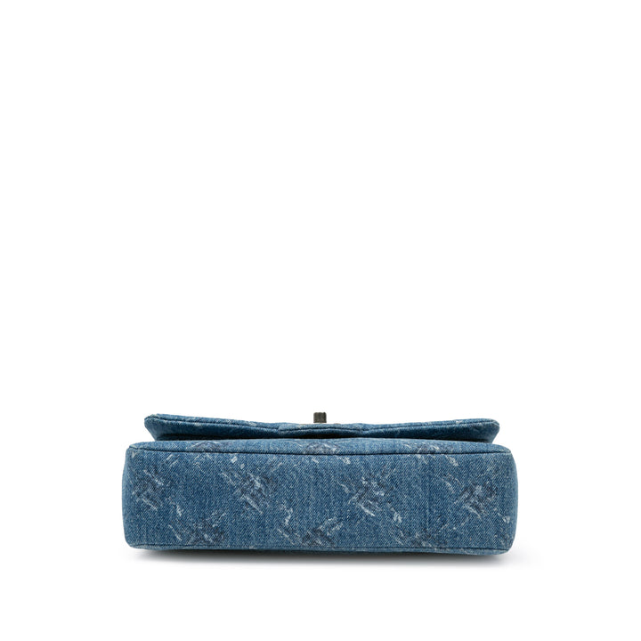 Medium Classic Printed Denim Double Flap Blue - Gaby Paris