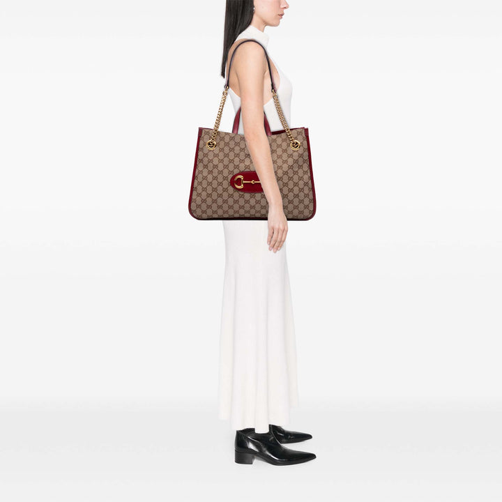 Gucci Medium GG Toile Horsebit 1955 Chain Cabas Marron – GABY PARIS Authentique