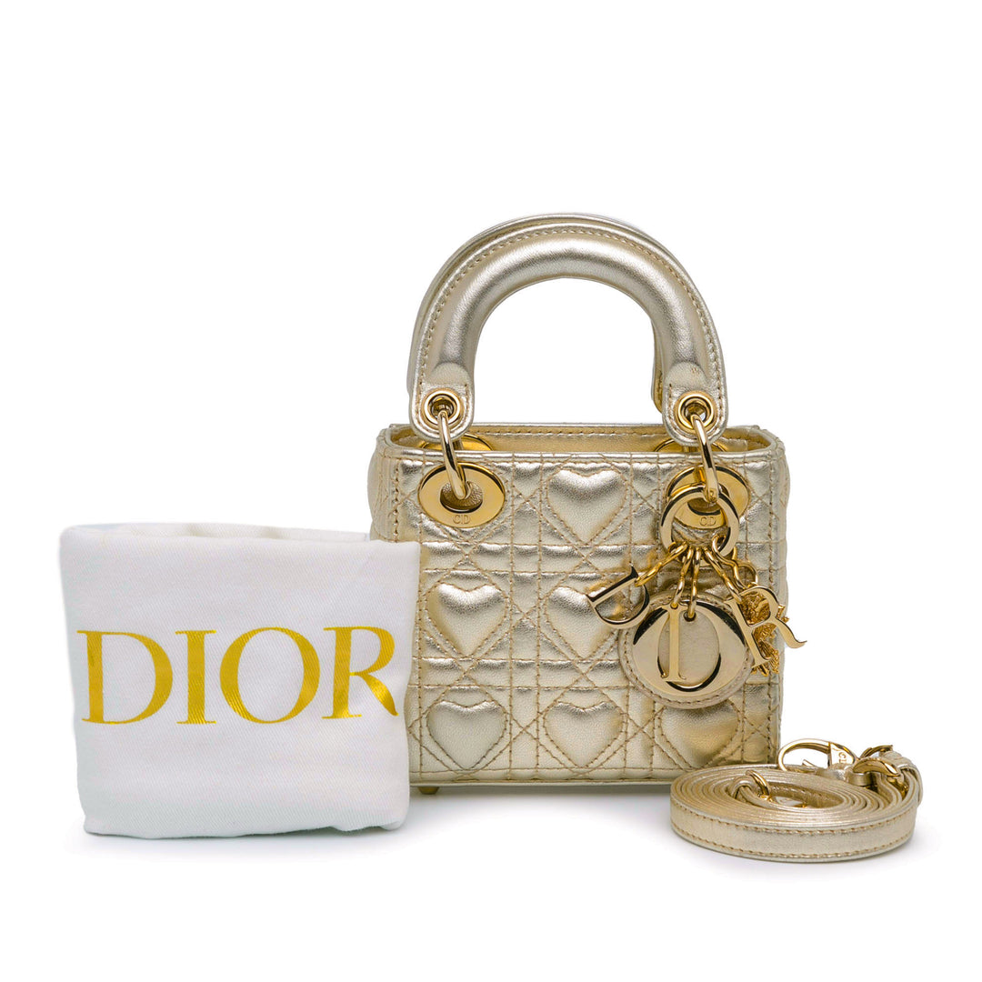 Dioramour Mini Metallic Calfskin Cannage Lady Dior Gold - Gaby Paris