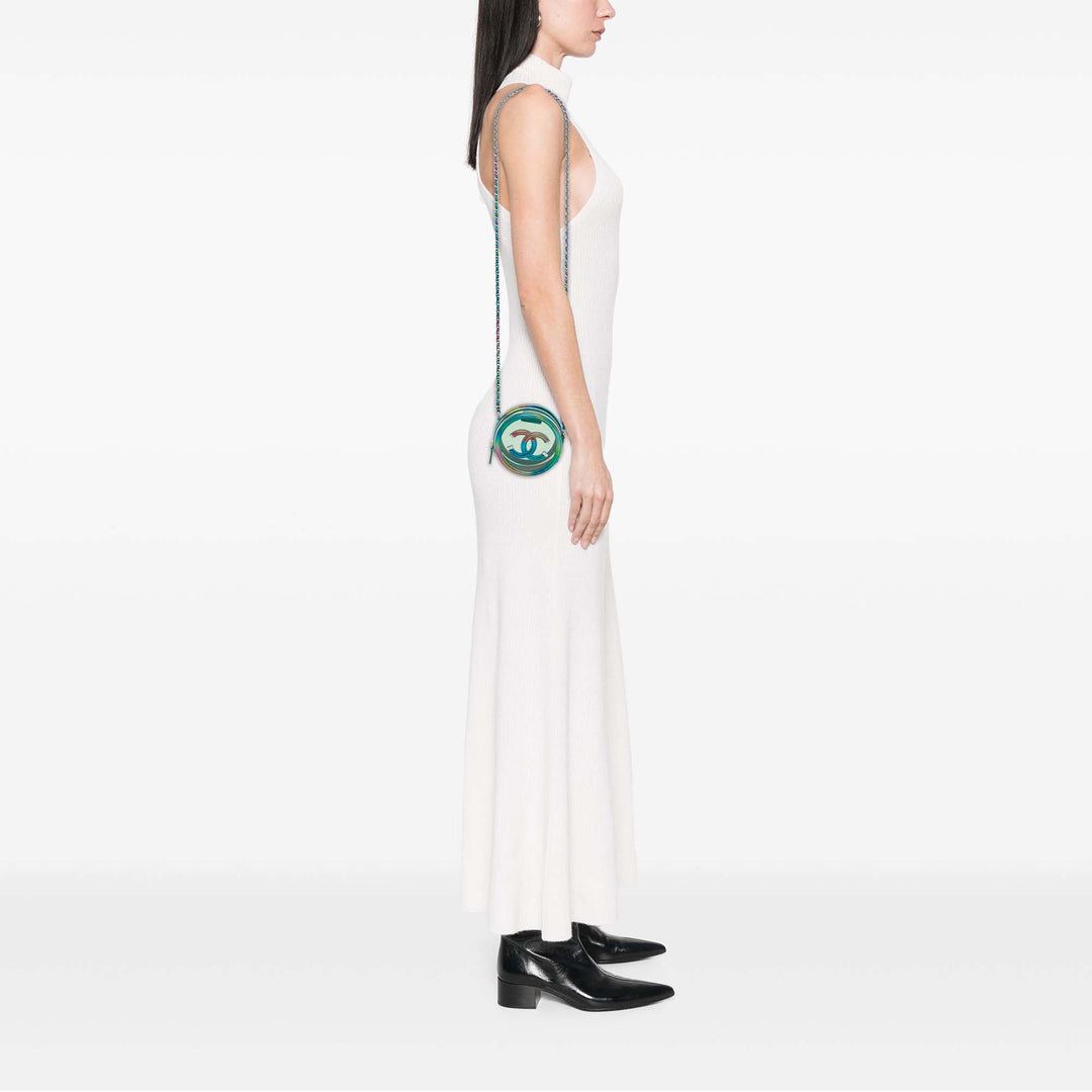 Chanel PVC et Metallic Cuir d'agneau CC Filigree Rond Pochette avec chaîne