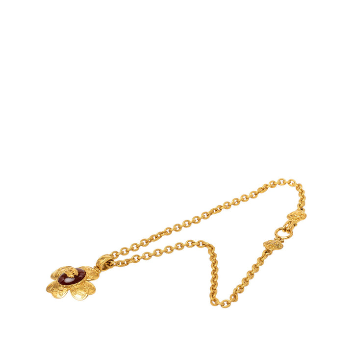 CC plaqué Gripoix Clover Pendant Collier Doré