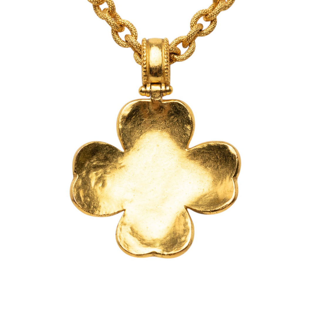 CC plaqué Gripoix Clover Pendant Collier Doré