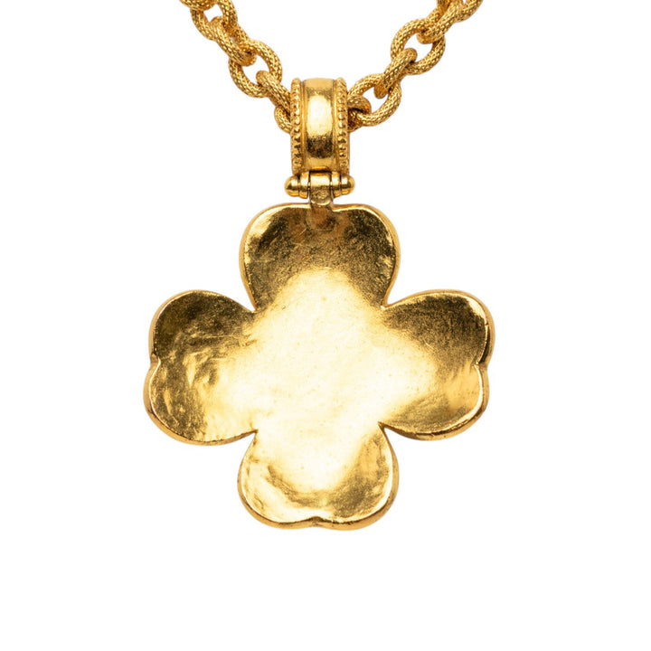 CC plaqué Gripoix Clover Pendant Collier Doré