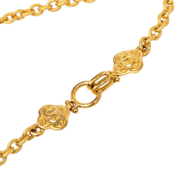 CC plaqué Gripoix Clover Pendant Collier Doré