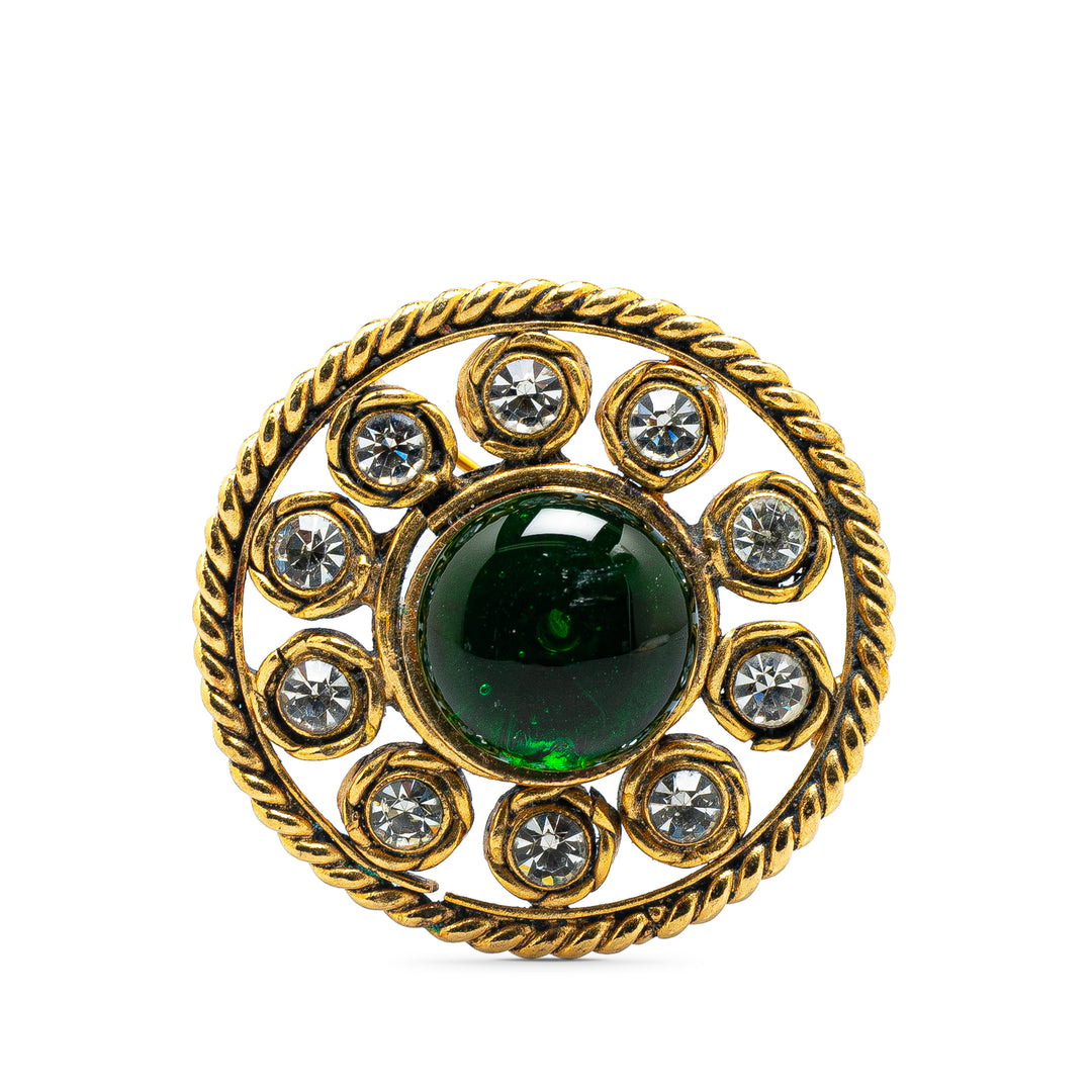 Chanel Gold Plated Round Crystal Brooch Gold - GABY PARIS