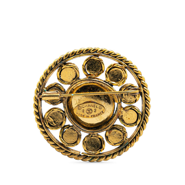 Chanel Gold Plated Round Crystal Brooch Gold - GABY PARIS