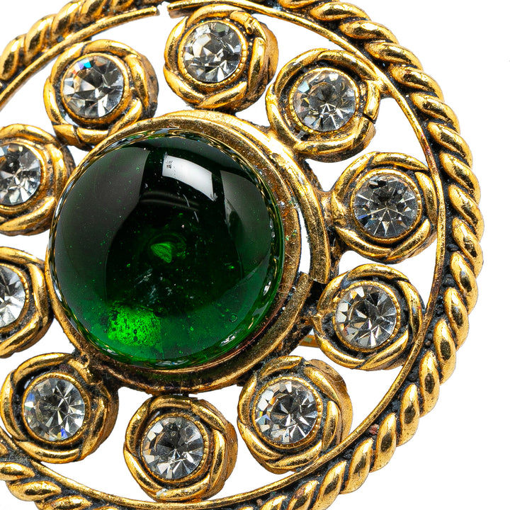 Chanel Gold Plated Round Crystal Brooch Gold - GABY PARIS