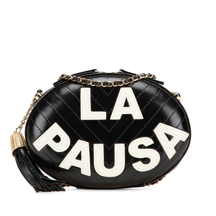Chevron Lambskin La Pausa Evening Bag Black - Gaby Paris