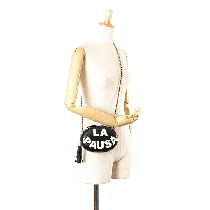 Chevron Lambskin La Pausa Evening Bag Black - Gaby Paris