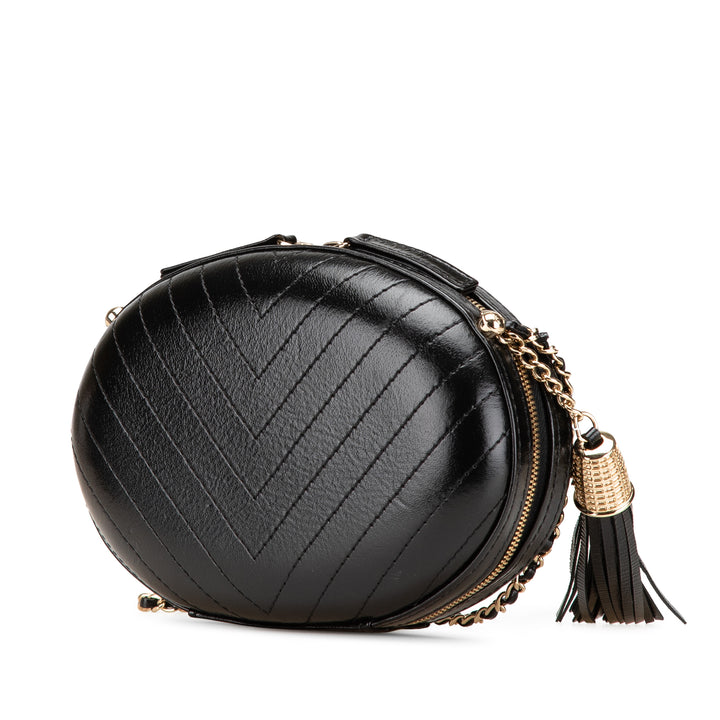 Chevron Lambskin La Pausa Evening Bag Black - Gaby Paris