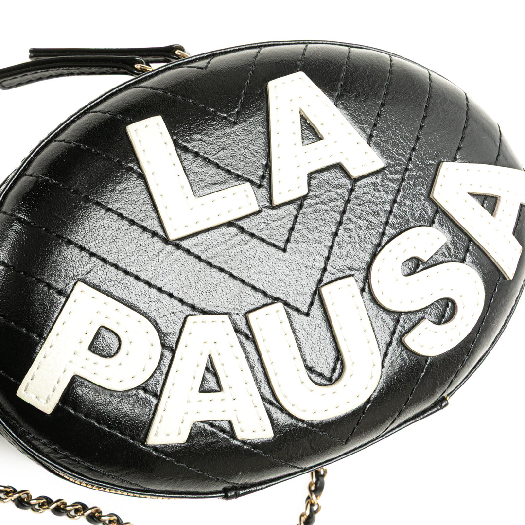 Chevron Lambskin La Pausa Evening Bag Black - Gaby Paris