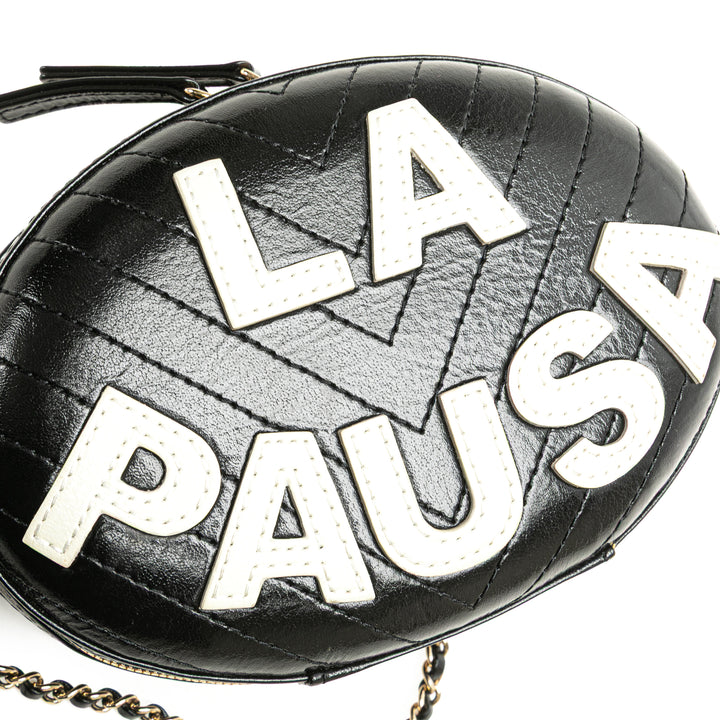 Chevron Lambskin La Pausa Evening Bag Black - Gaby Paris