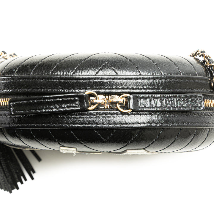 Chevron Lambskin La Pausa Evening Bag Black - Gaby Paris