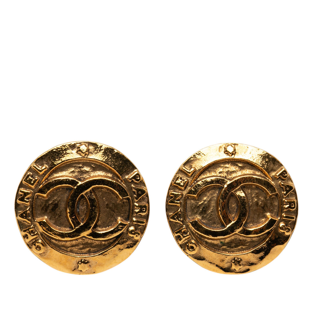 Chanel plaqué CC Rond Clip On Boucles d’oreilles