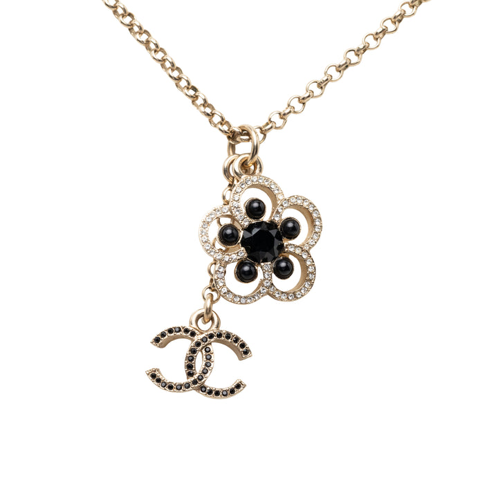 Chanel CC plaqué Strass Perles fantaisie Flower Pendant Collier