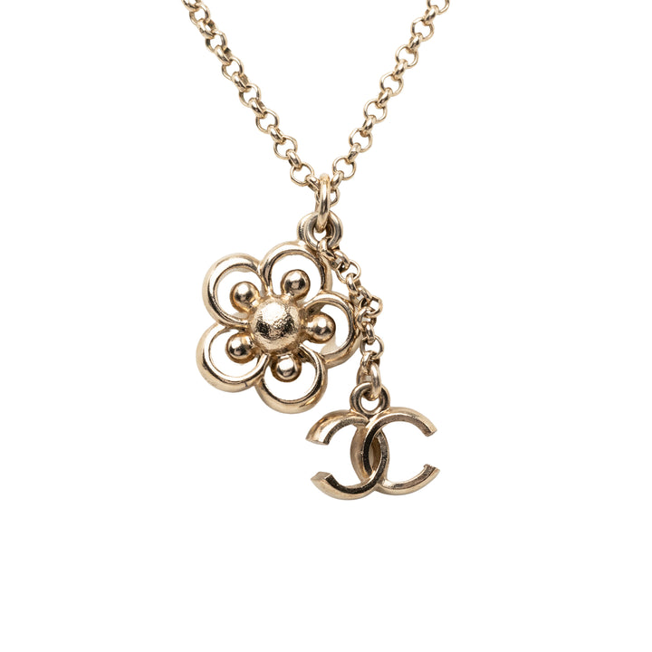 Chanel CC plaqué Strass Perles fantaisie Flower Pendant Collier