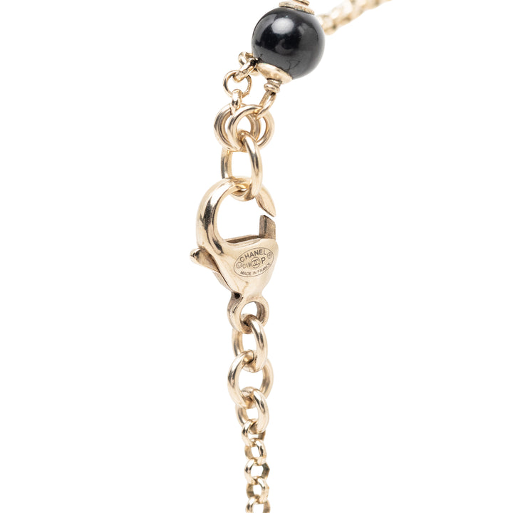 Chanel CC plaqué Strass Perles fantaisie Flower Pendant Collier