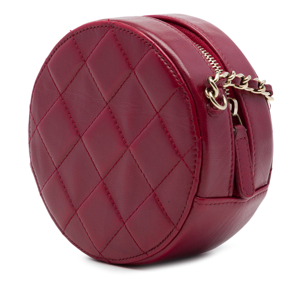 Chanel CC Matelassé Rond Pochette avec chaîne Cuir d'agneau Rouge – vue 2 – GABY PARIS