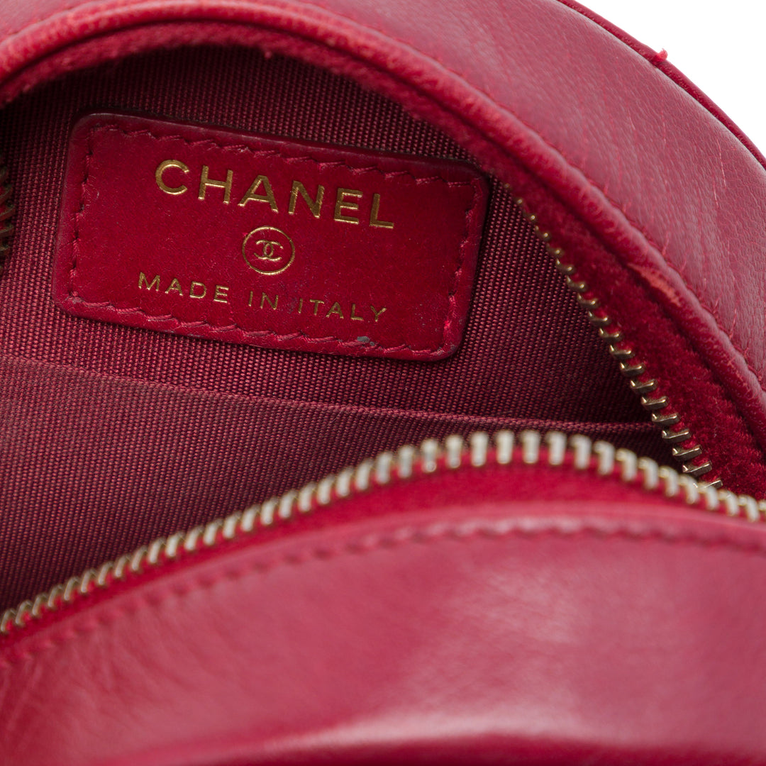 Chanel CC Matelassé Rond Pochette avec chaîne Cuir d'agneau Rouge – vue 5 – GABY PARIS