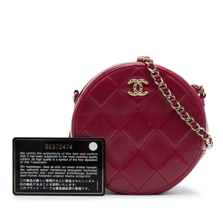 Chanel CC Matelassé Rond Pochette avec chaîne Cuir d'agneau Rouge – vue 7 – GABY PARIS