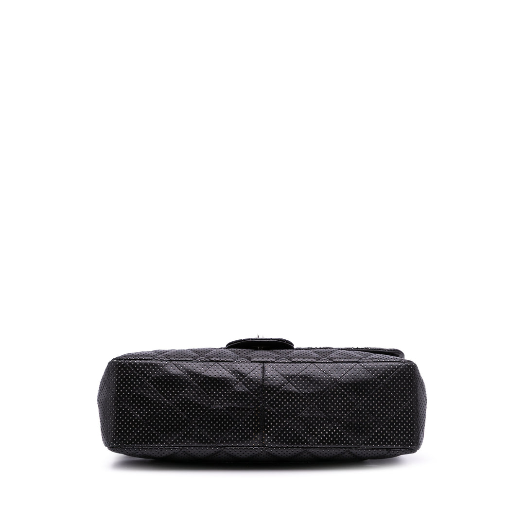 Jumbo Perforated Lambskin Single Flap Black - Gaby Paris
