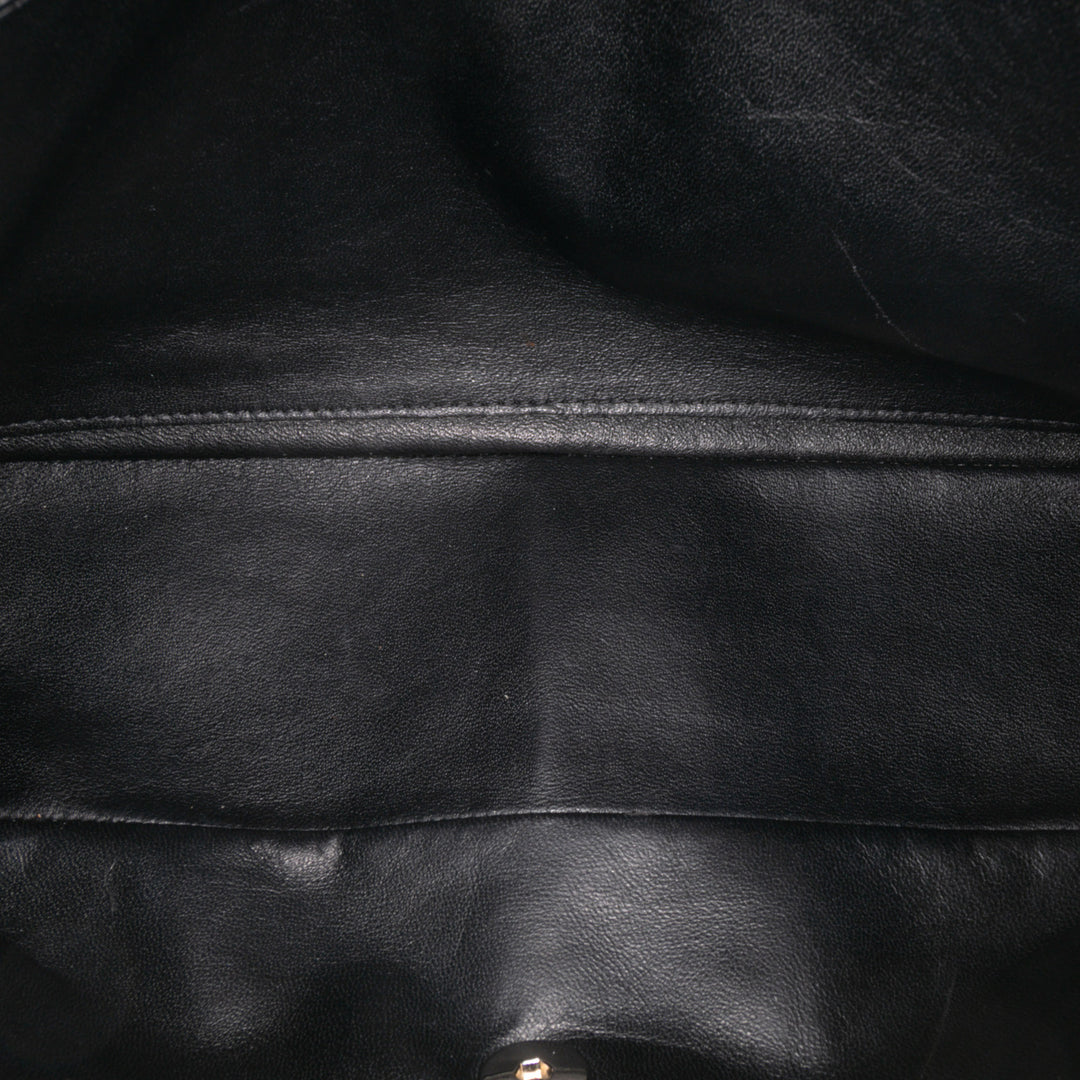 Jumbo Perforated Lambskin Single Flap Black - Gaby Paris
