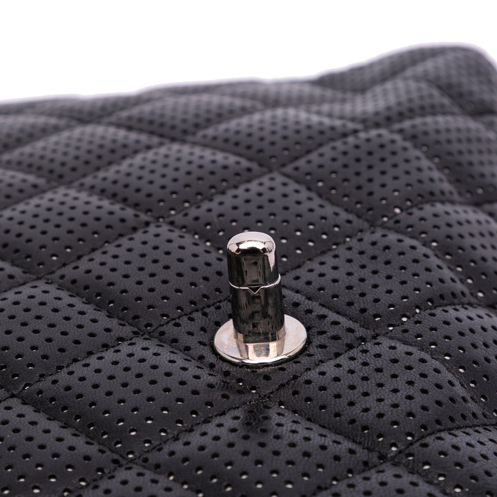 Jumbo Perforated Lambskin Single Flap Black - Gaby Paris