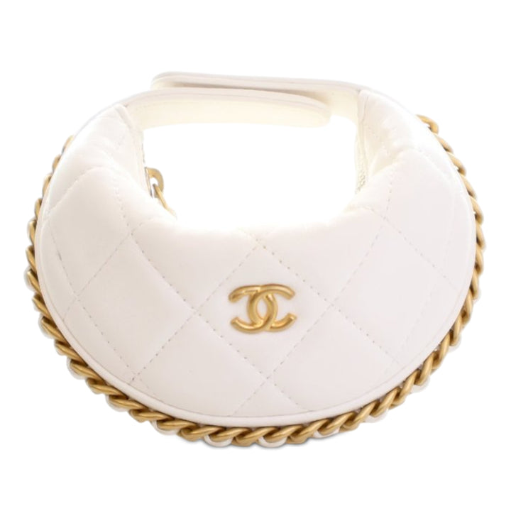 Chanel Mini brillant Crumpled Matelassé Cuir d’agneau Sac rond à chaîne Pochette